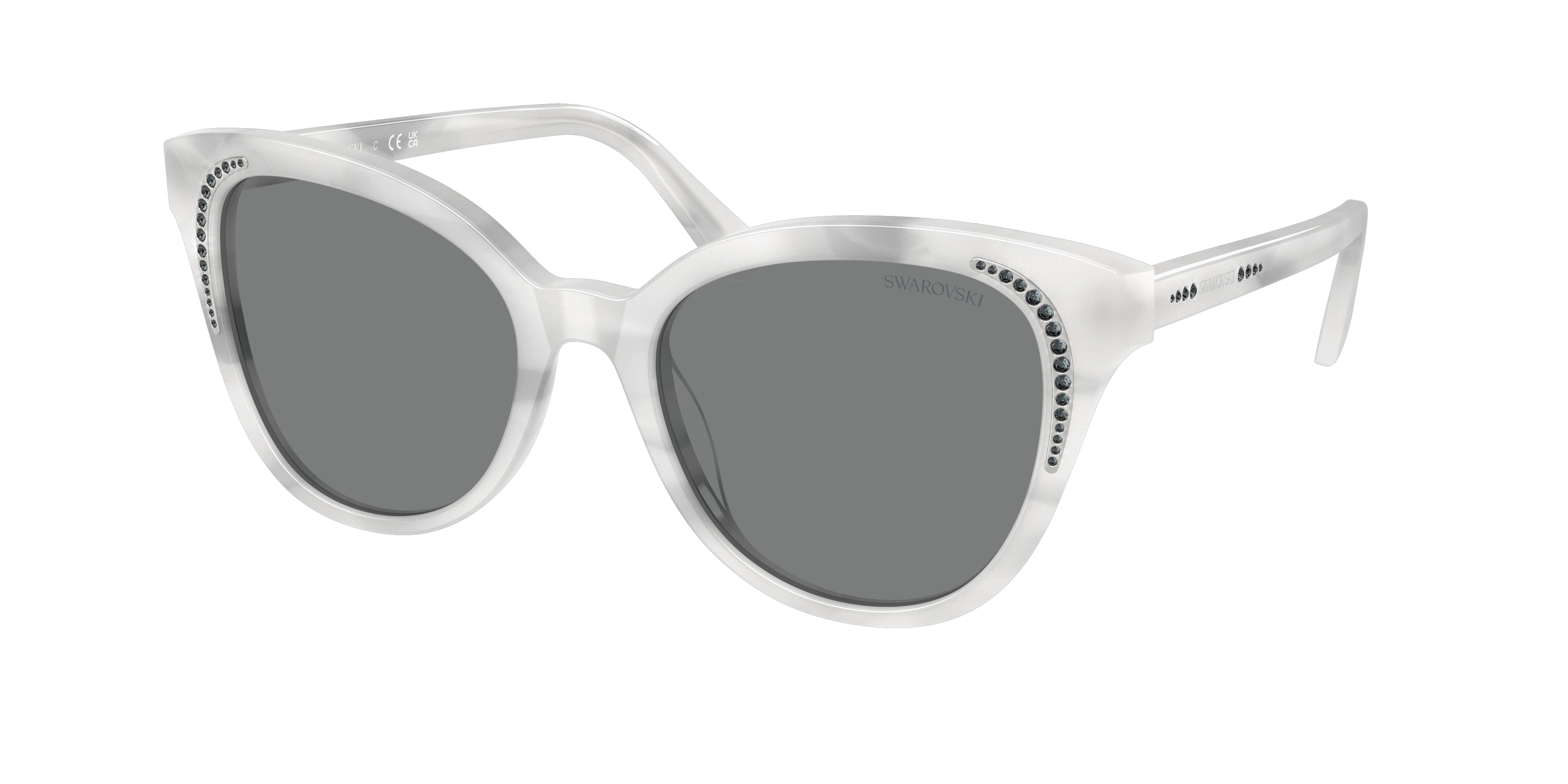 Swarovski Damen SK6031 104287 Sonnenbrillen Acetat Weiß Grau Schmetterling Normal-image